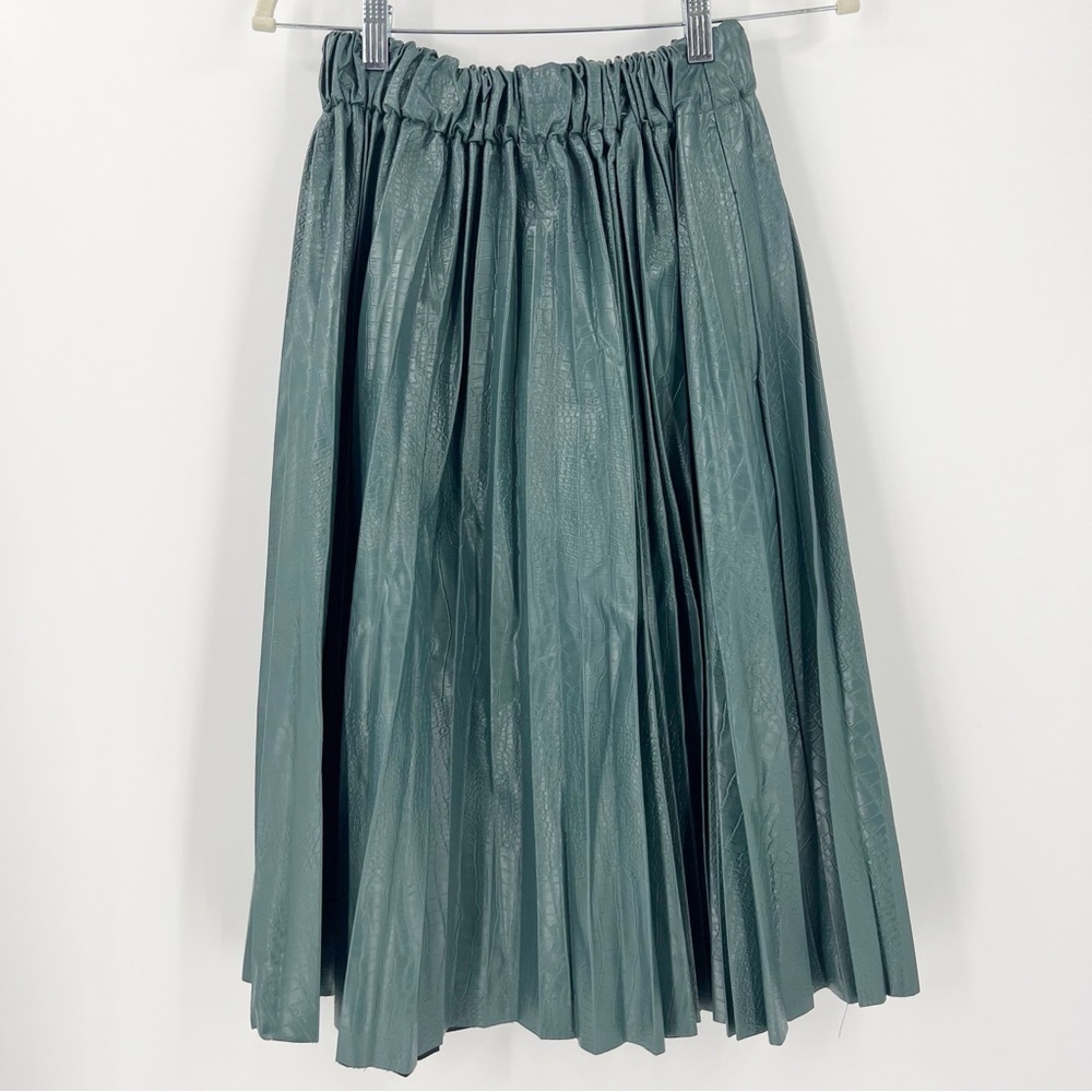 NWT Buru Faux Croc Pleated A-Line Skirt with Pockets XS/S Teal Spring Party